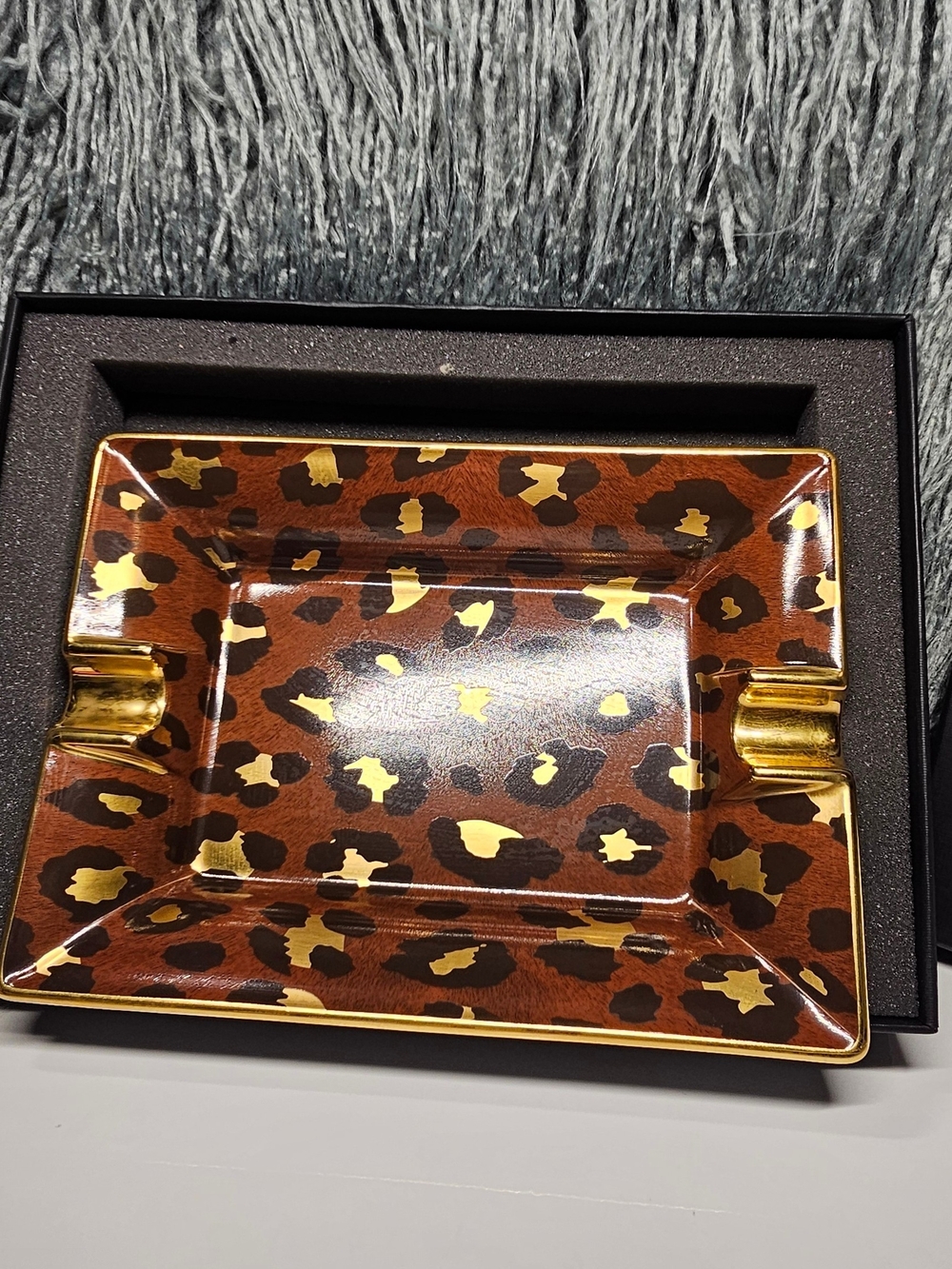 L'Objet Leopard Print 24 K Gold Accent Ashtray